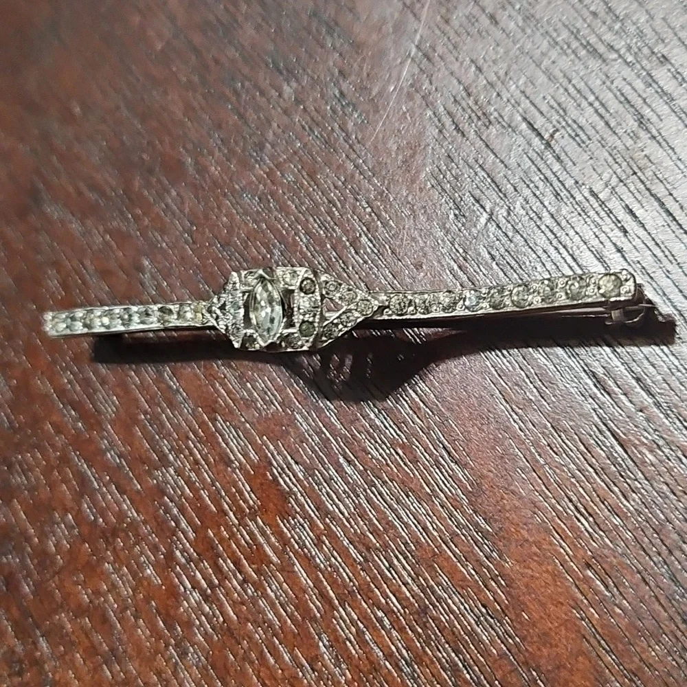 Elegant Silver Barrette with Rhinestone Brooch